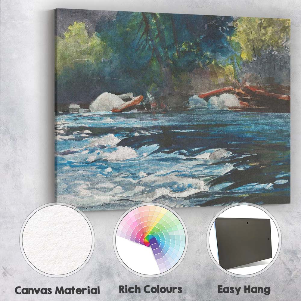 Forest River Rapids Watercolour Landscape Nature Painting Canvas Wall Art Print Decor Picture Ready to Hang