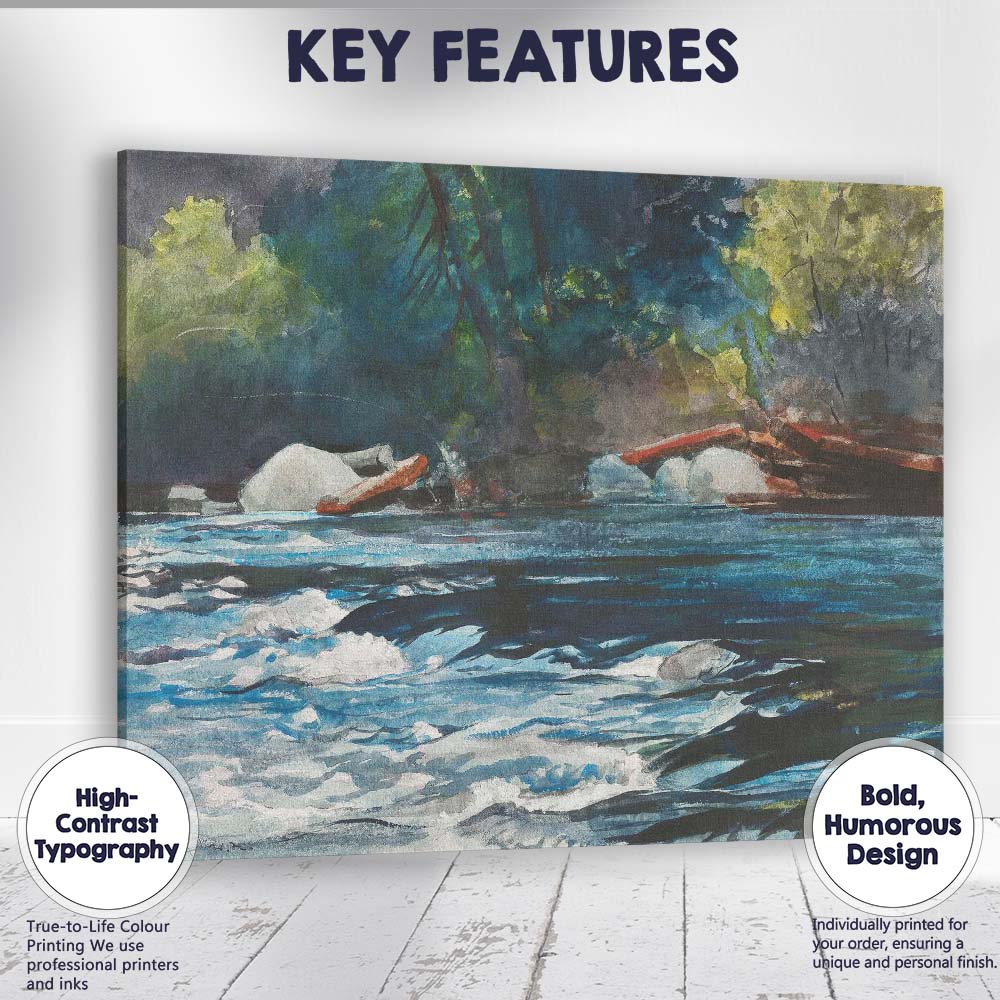 Forest River Rapids Watercolour Landscape Nature Painting Canvas Wall Art Print Decor Picture Ready to Hang