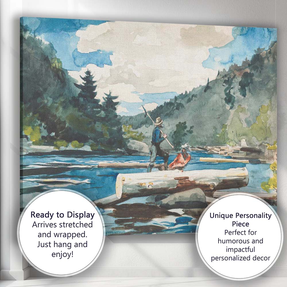 Riverside Logger Crossing Woodland Water Landscape Watercolour Canvas Wall Art Print Decor Picture Ready to Hang