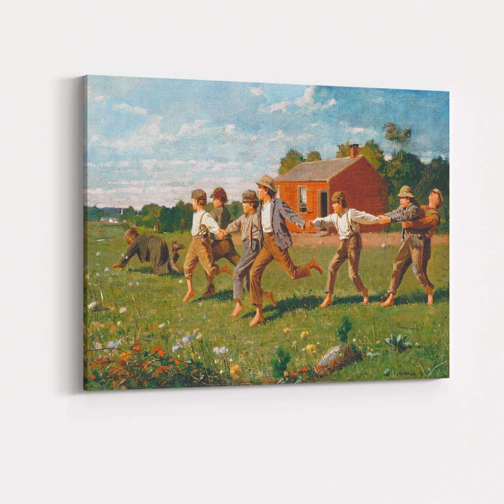 Children Playing in Country Meadow Traditional Americana Painting Canvas Wall Art Print Decor Picture Ready to Hang