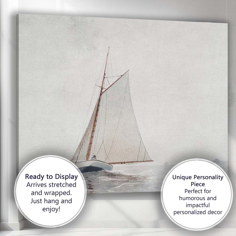 Elegant White Sailboat Calm Sea Watercolour Coastal Marine Landscape Canvas Wall Art Print Decor Picture Ready to Hang
