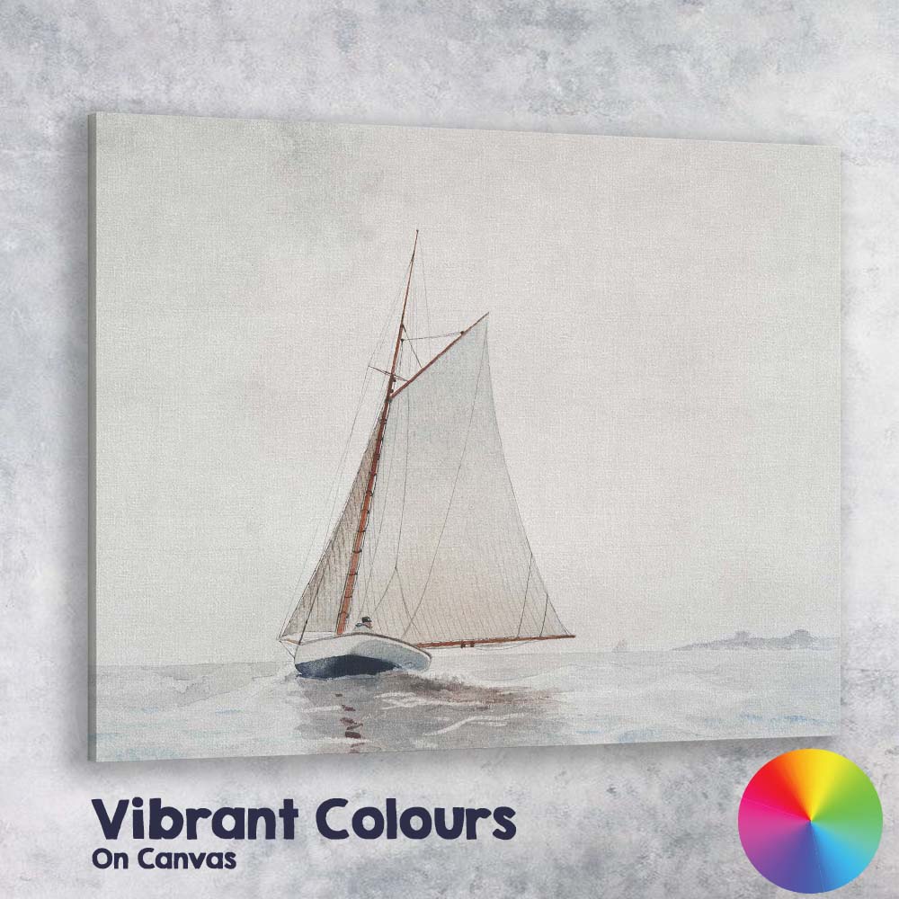 Elegant White Sailboat Calm Sea Watercolour Coastal Marine Landscape Canvas Wall Art Print Decor Picture Ready to Hang