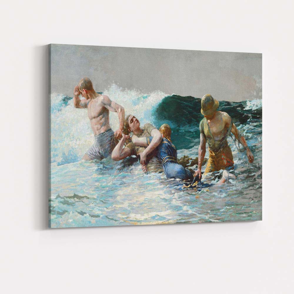 Dramatic Sea Rescue In Breaking Waves Coastal Figure Painting Canvas Wall Art Print Decor Picture Ready to Hang