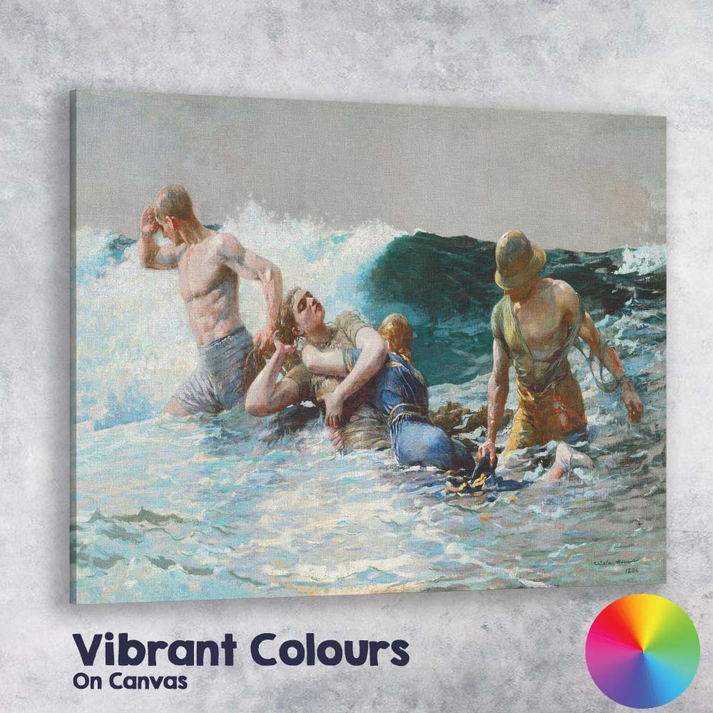 Dramatic Sea Rescue In Breaking Waves Coastal Figure Painting Canvas Wall Art Print Decor Picture Ready to Hang