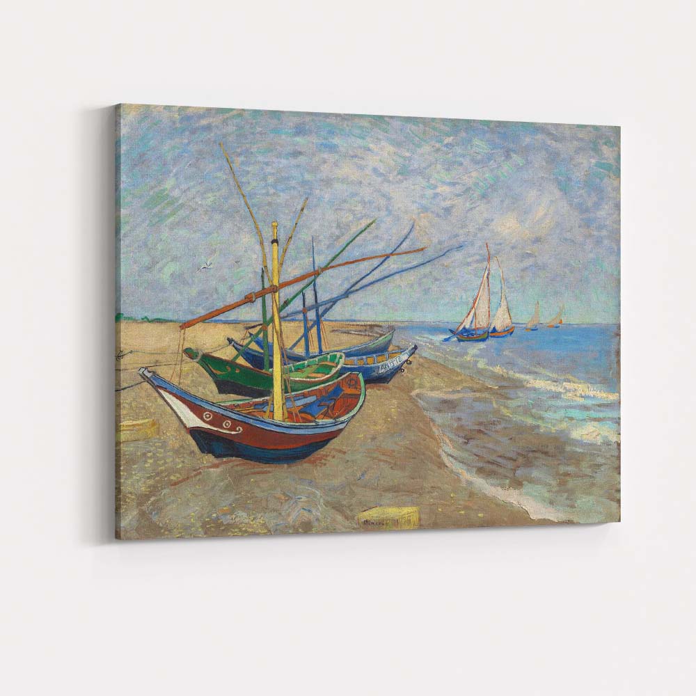 Colourful Fishing Boats Sandy Beach Seaside Painting Canvas Wall Art Print Decor Picture Ready to Hang
