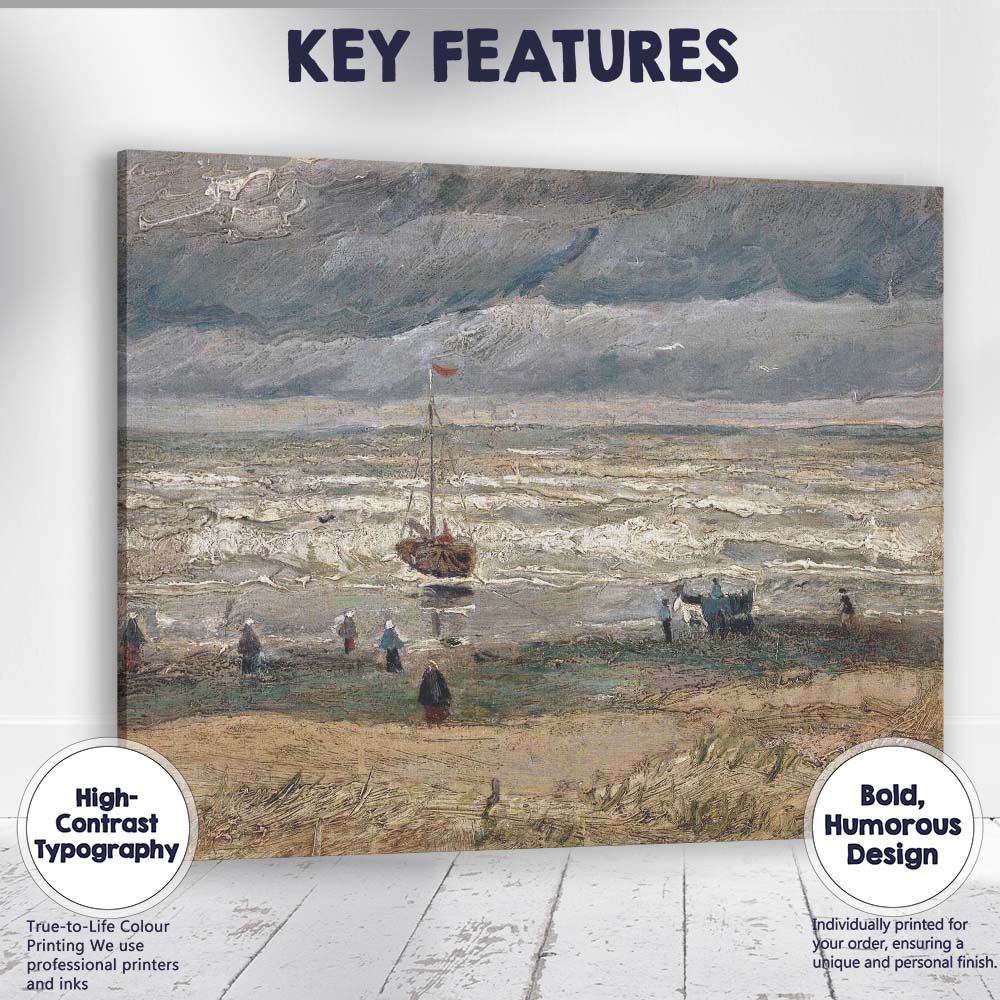 Stormy Coastal Fishing Boat Textured Seascape Impressionist Canvas Wall Art Print Decor Picture Ready to Hang