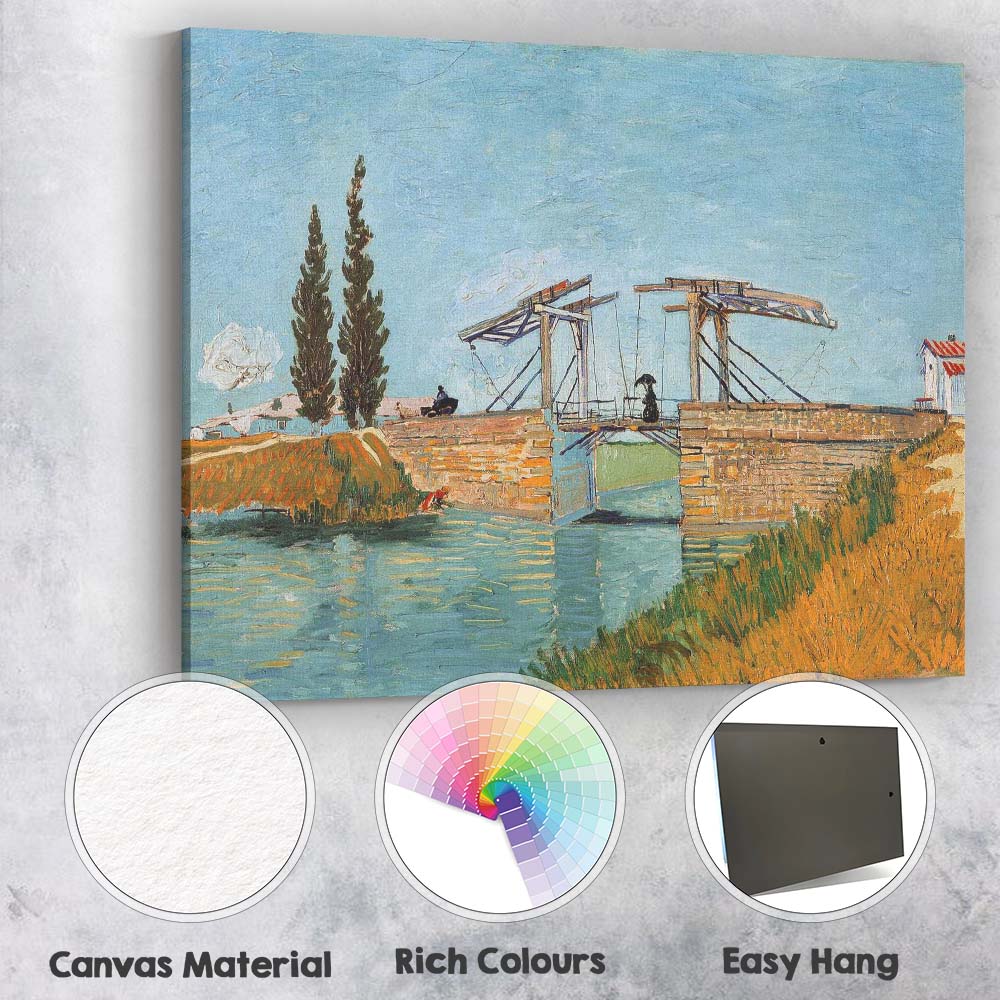 Sunny Riverside Drawbridge Countryside Waterway Impressionist Landscape Canvas Wall Art Print Decor Picture Ready to Hang