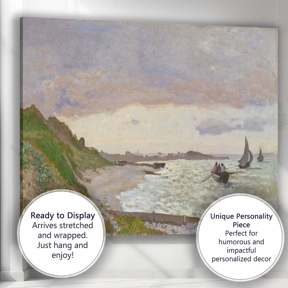 Windy Coastal Shore Fishing Boats Seaside Impressionist Canvas Wall Art Print Decor Picture Ready to Hang