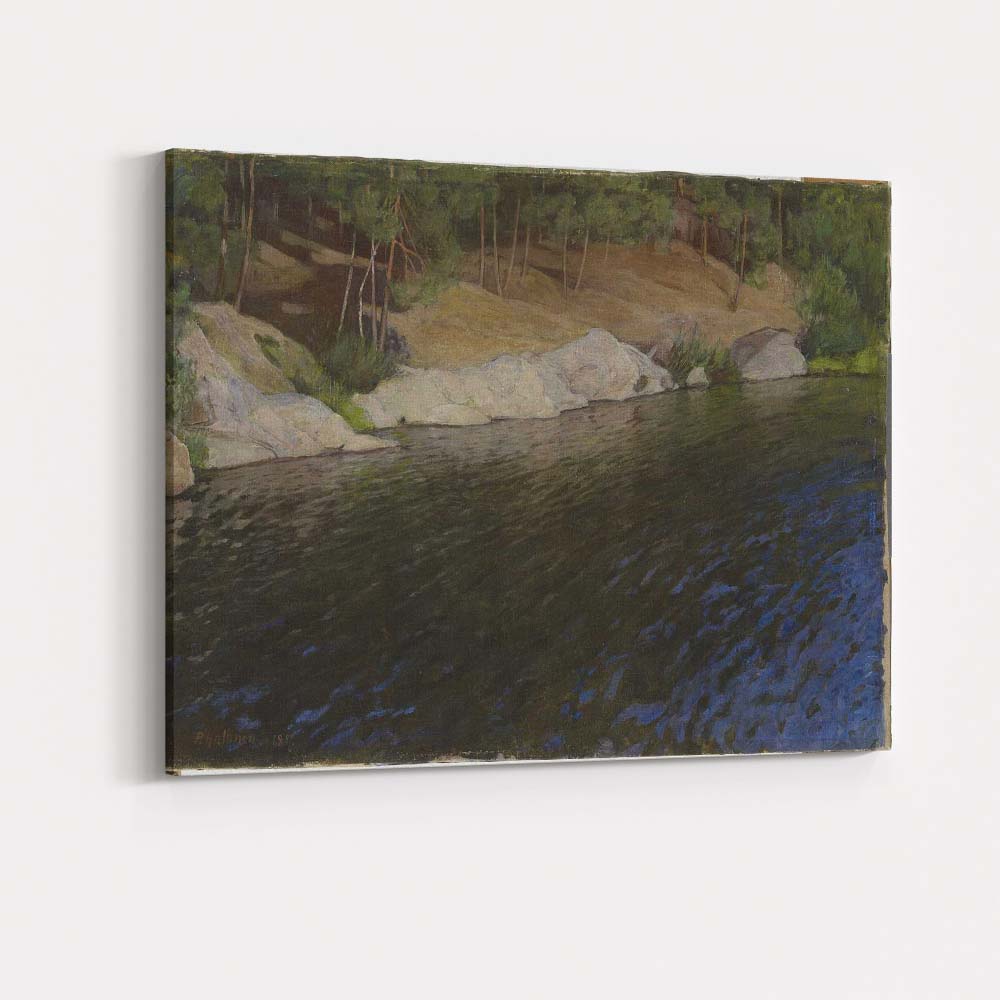 Dark Reflective Woodland Lake Scandinavian Landscape Painting Canvas Wall Art Print Decor Picture Ready to Hang