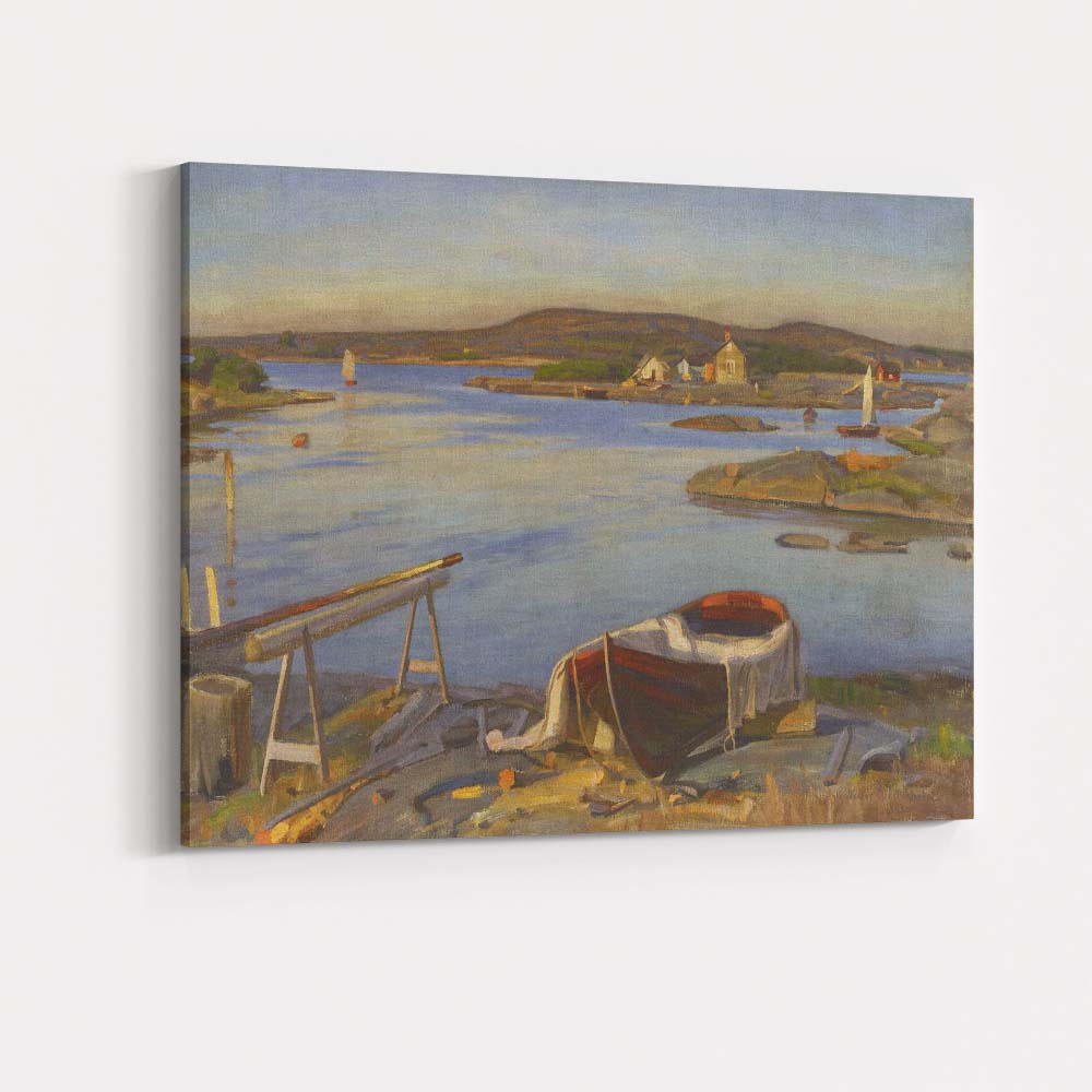 Warm Coastal Inlet Fishing Boats Nordic Archipelago Landscape Canvas Wall Art Print Decor Picture Ready to Hang