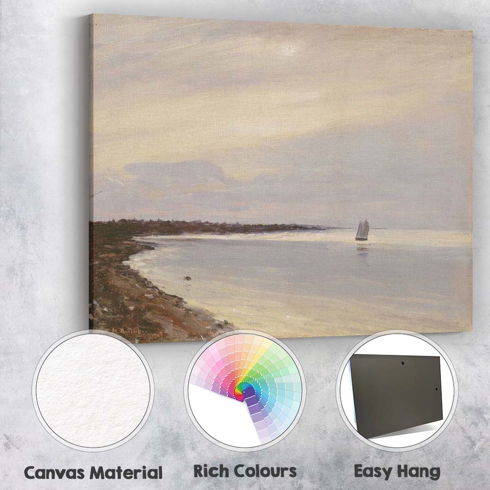 Soft Sunset Coastal Bay with Sailing Boat Seascape Canvas Wall Art Print Decor Picture Ready to Hang