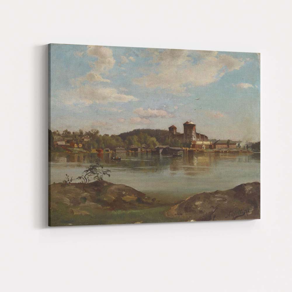 Historic Castle Reflections on Calm River Landscape Canvas Wall Art Print Decor Picture Ready to Hang