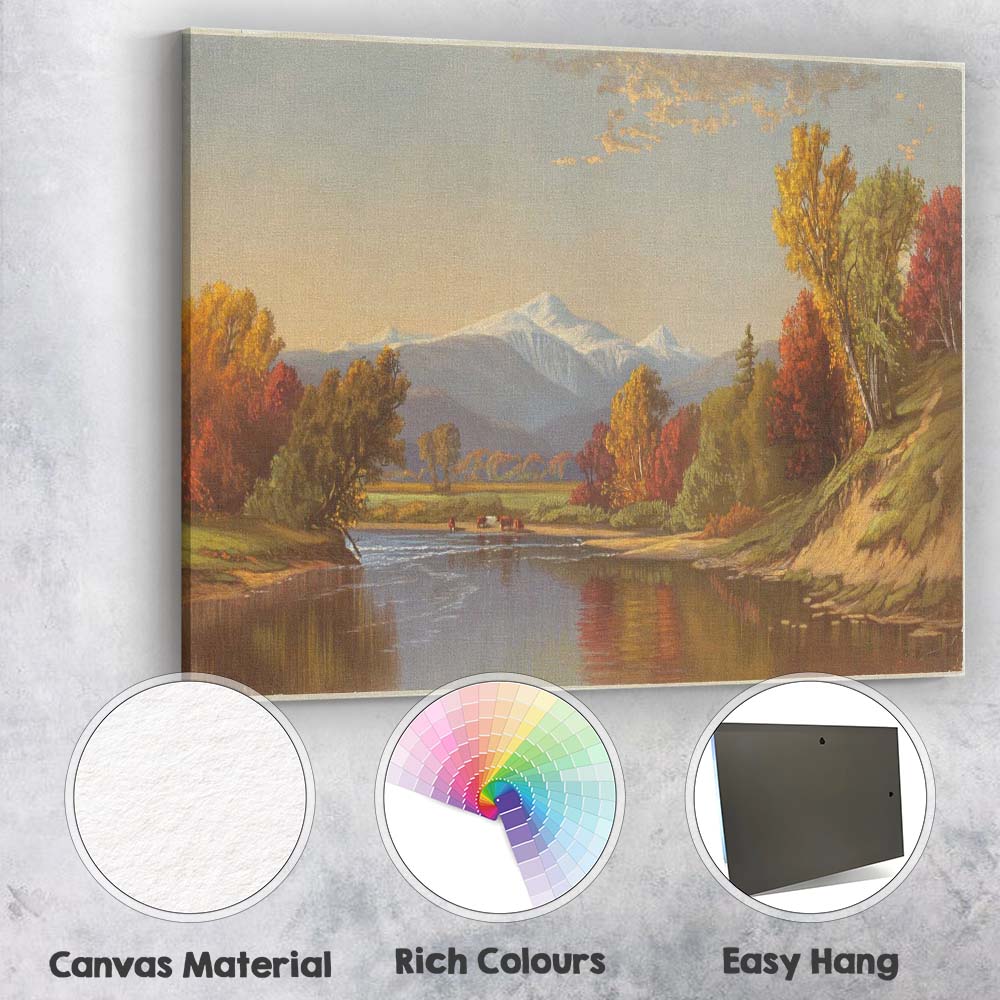Autumn Mountain Lake Landscape Scenic Nature Painting Canvas Wall Art Print Decor Picture Ready to Hang