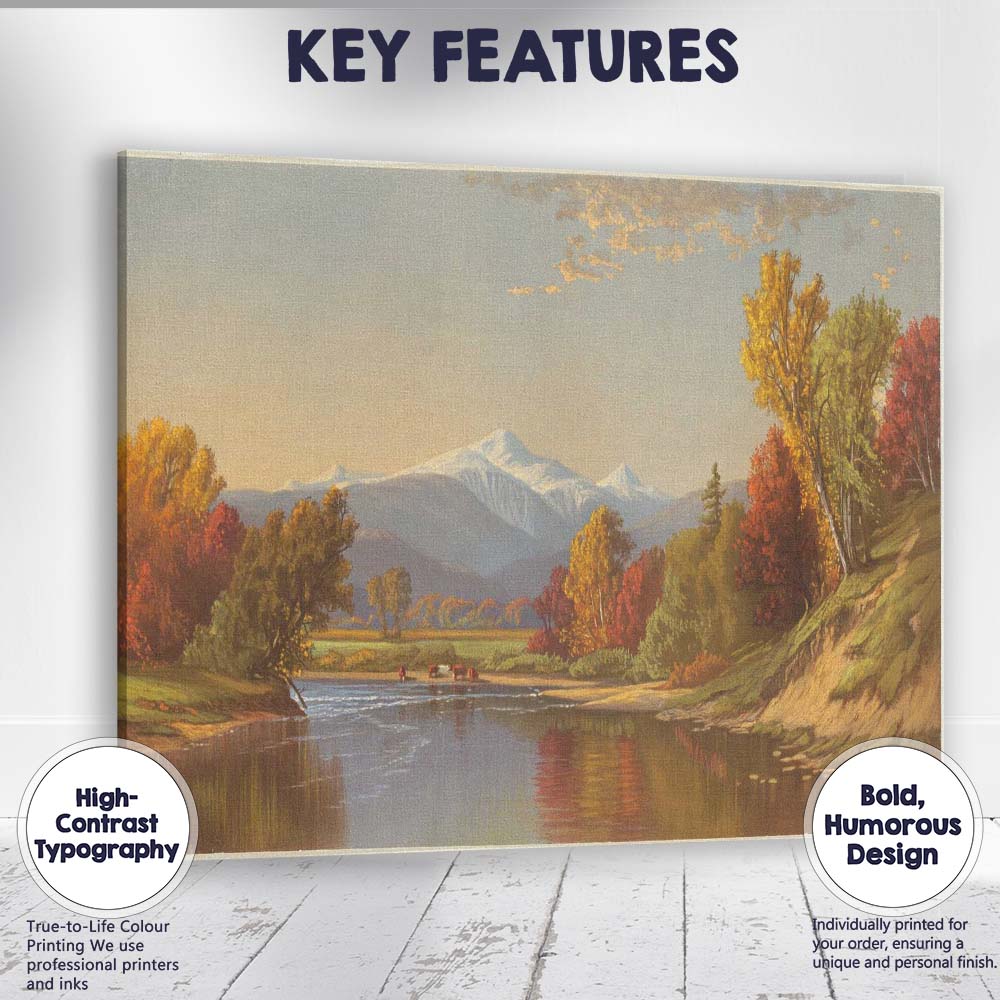Autumn Mountain Lake Landscape Scenic Nature Painting Canvas Wall Art Print Decor Picture Ready to Hang