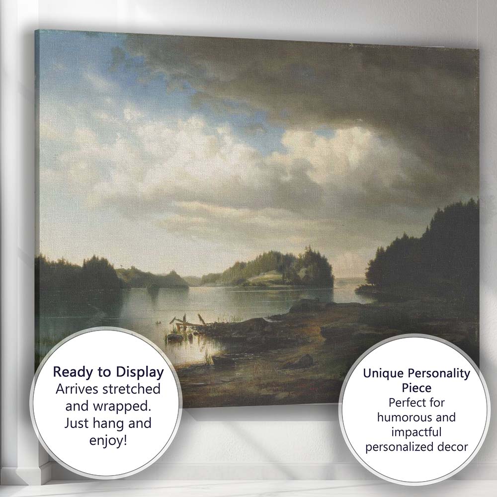Dramatic Storm Clouds Over Tranquil Lake Landscape Painting Canvas Wall Art Print Decor Picture Ready to Hang