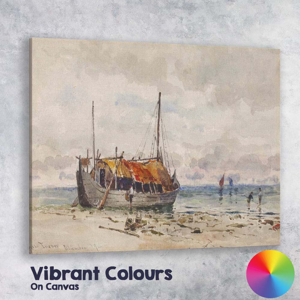Coastal Fishing Boat Sandy Shore Watercolour Seascape Painting Canvas Wall Art Print Decor Picture Ready to Hang
