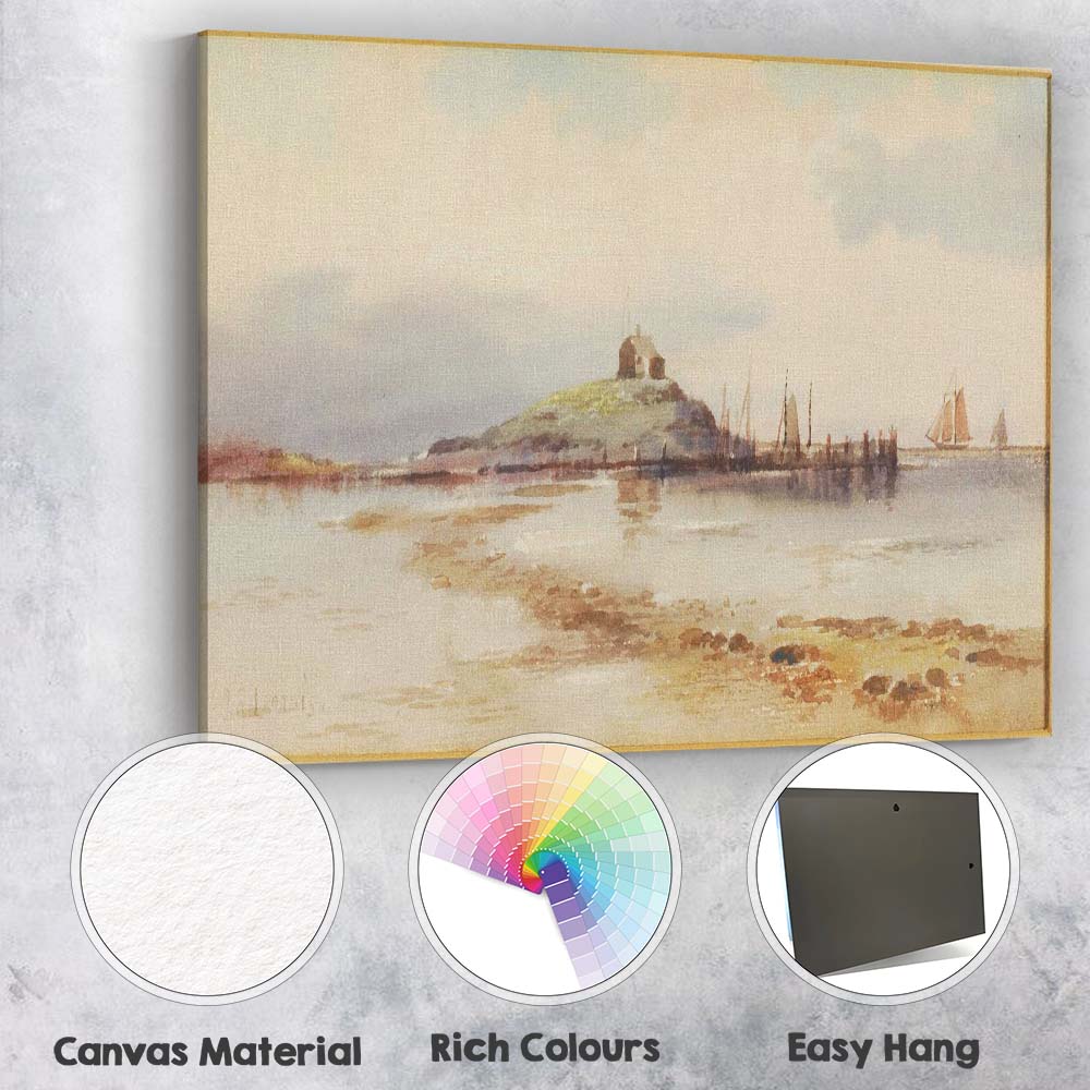 Minimalist Coastal Island Jetty Watercolour Seascape Canvas Wall Art Print Decor Picture Ready to Hang