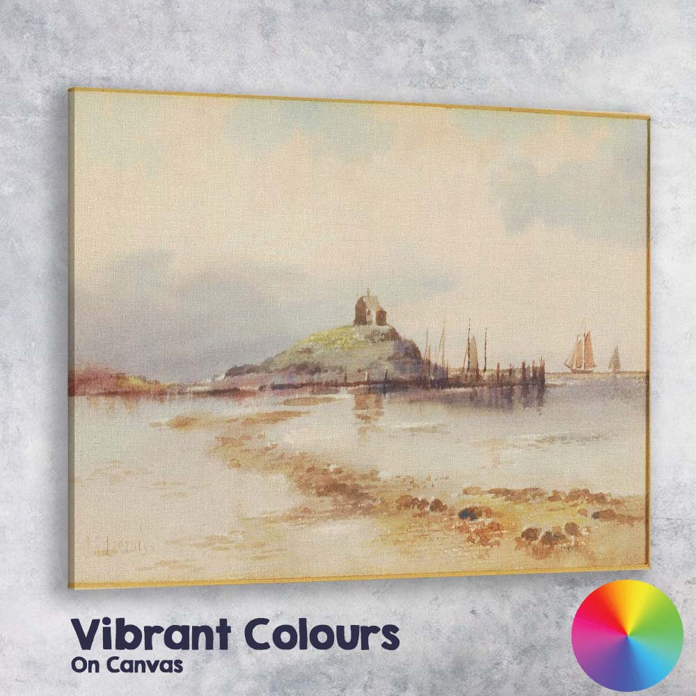 Minimalist Coastal Island Jetty Watercolour Seascape Canvas Wall Art Print Decor Picture Ready to Hang