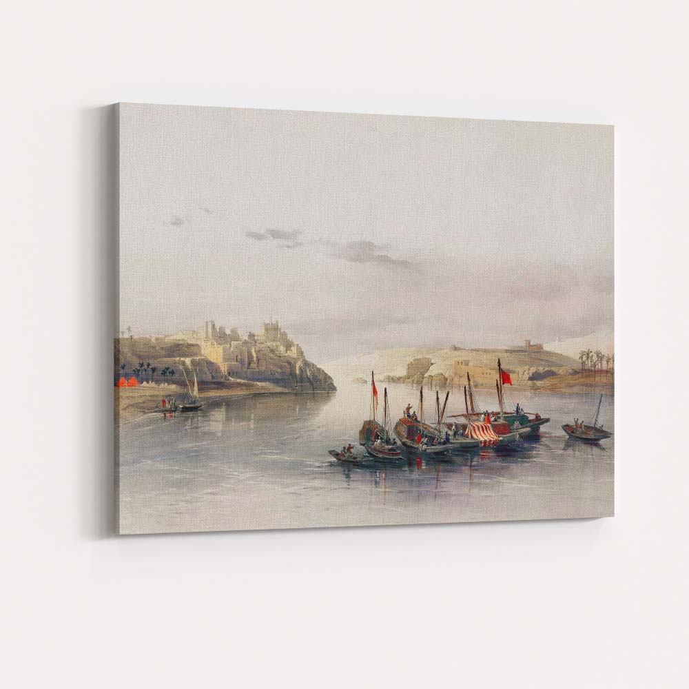 Serene River Boats Ancient Riverside Settlement Oriental Landscape Painting Canvas Wall Art Print Decor Picture Ready to Hang