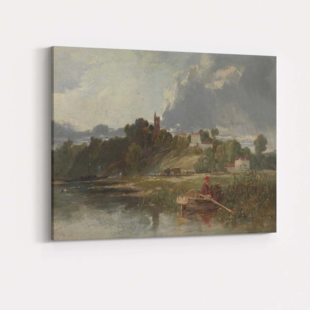 Riverside Countryside Village Dramatic Sky Pastoral Landscape Canvas Wall Art Print Decor Picture Ready to Hang