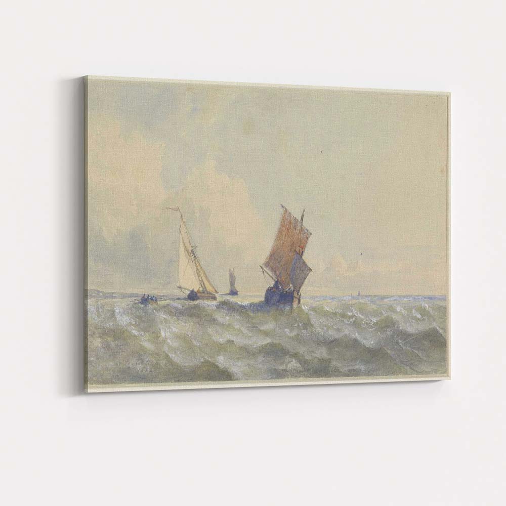 Atmospheric Sailing Boats on Choppy Sea Watercolour Marine Painting Canvas Wall Art Print Decor Picture Ready to Hang