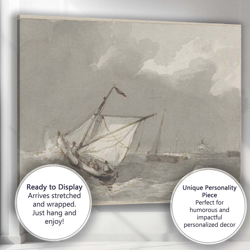 Traditional Sailing Boat Rough Sea Maritime Watercolour Canvas Wall Art Print Decor Picture Ready to Hang