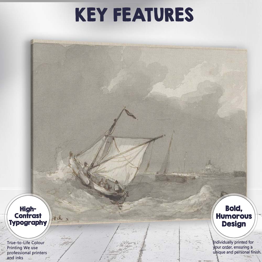Traditional Sailing Boat Rough Sea Maritime Watercolour Canvas Wall Art Print Decor Picture Ready to Hang