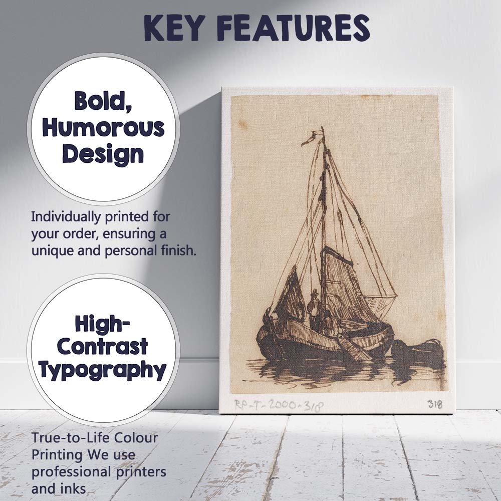 Antique Sailboat Mooring Ink Sketch Nautical Study Canvas Wall Art Print Decor Picture Ready to Hang