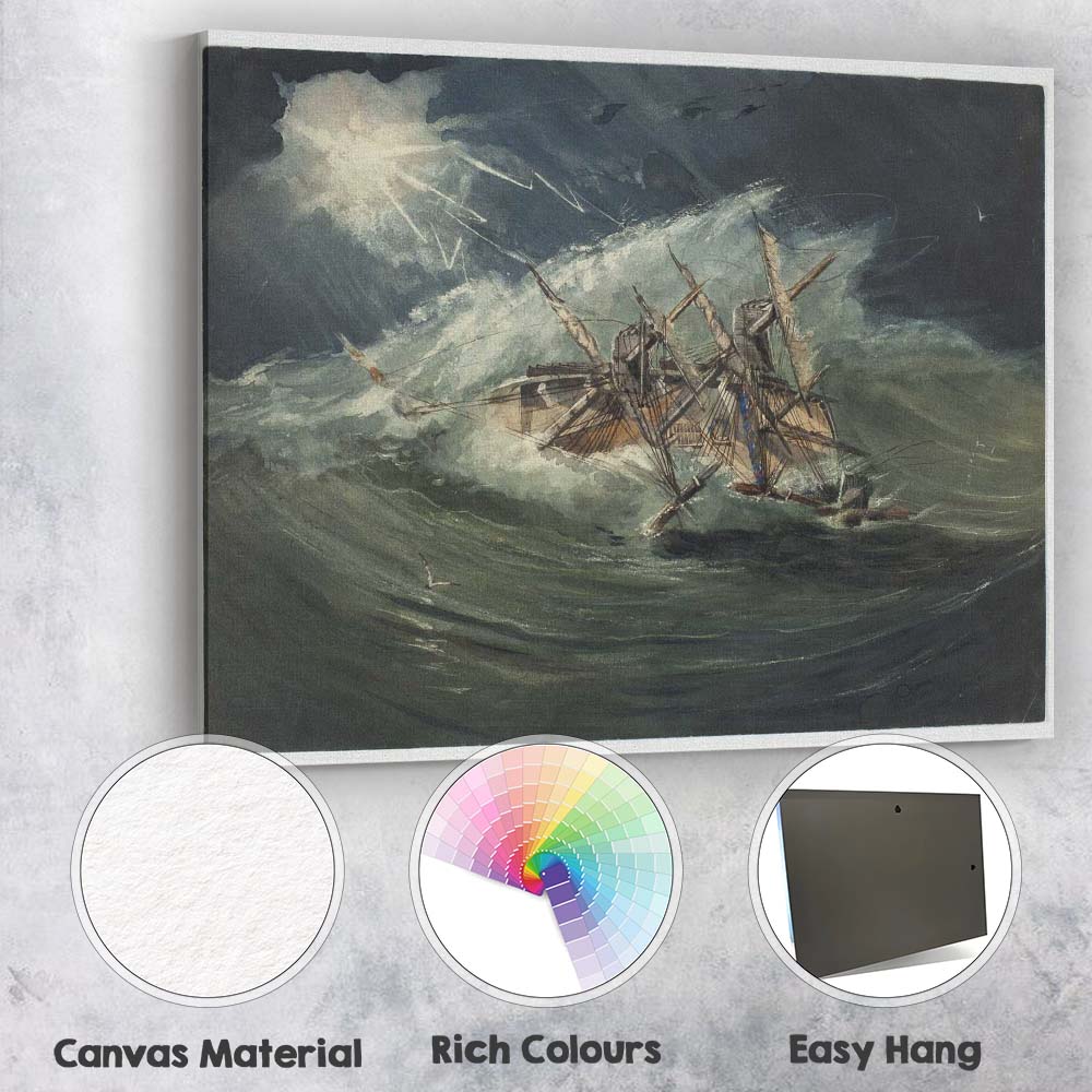 Stormy Sea Shipwreck Dramatic Ocean Waves Maritime Watercolour Canvas Wall Art Print Decor Picture Ready to Hang