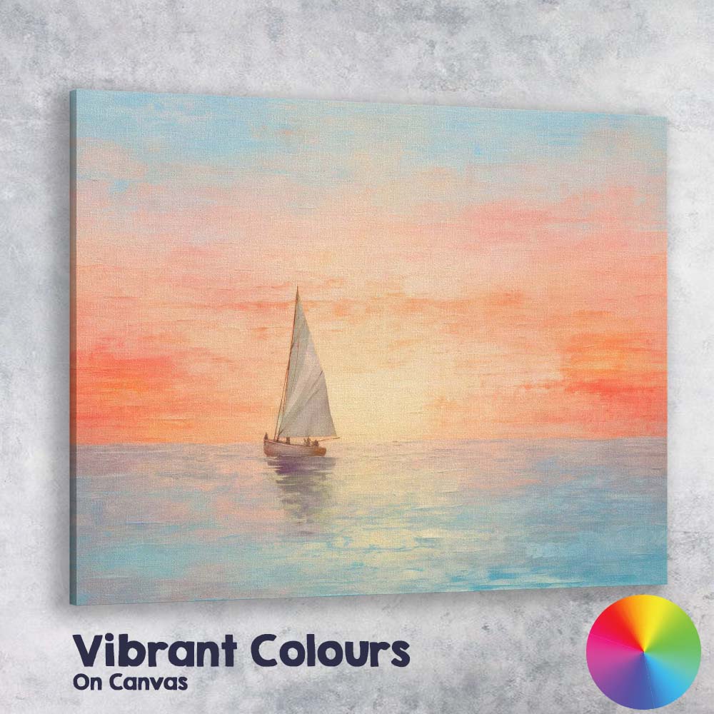 Pastel Sunset Lone Sailboat Calm Sea Seascape Painting Canvas Wall Art Print Decor Picture Ready to Hang