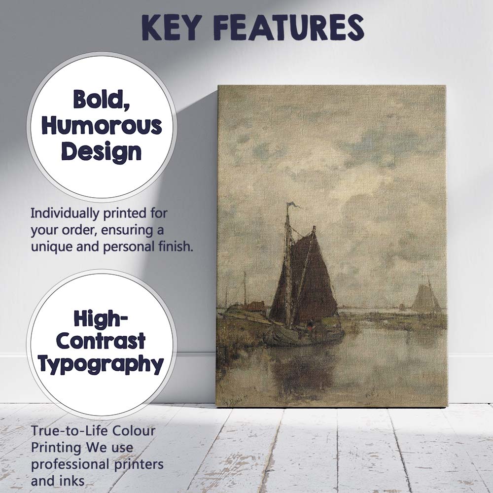 Muted Coastal Sailing Barge Marshland Waterway Painting Canvas Wall Art Print Decor Picture Ready to Hang