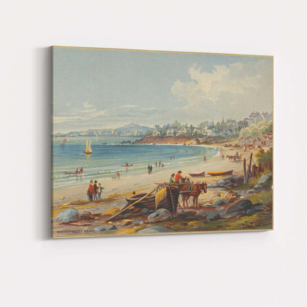 Sunny Coastal Beach Village Seaside Landscape Illustration Canvas Wall Art Print Decor Picture Ready to Hang