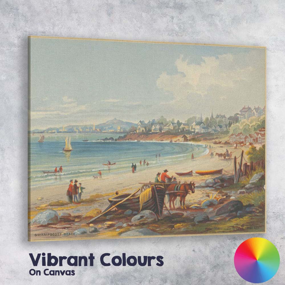 Sunny Coastal Beach Village Seaside Landscape Illustration Canvas Wall Art Print Decor Picture Ready to Hang