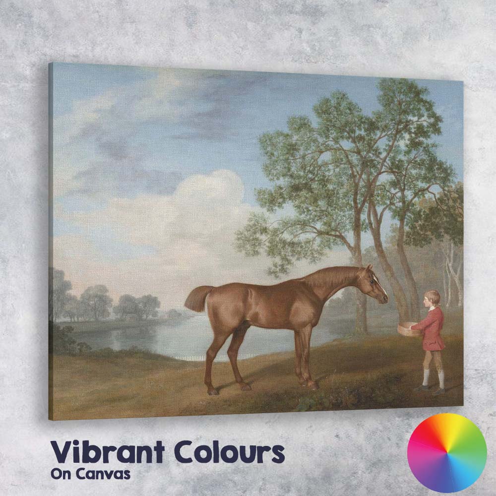 Chestnut Horse with Young Handler in Countryside Landscape Painting Canvas Wall Art Print Decor Picture Ready to Hang