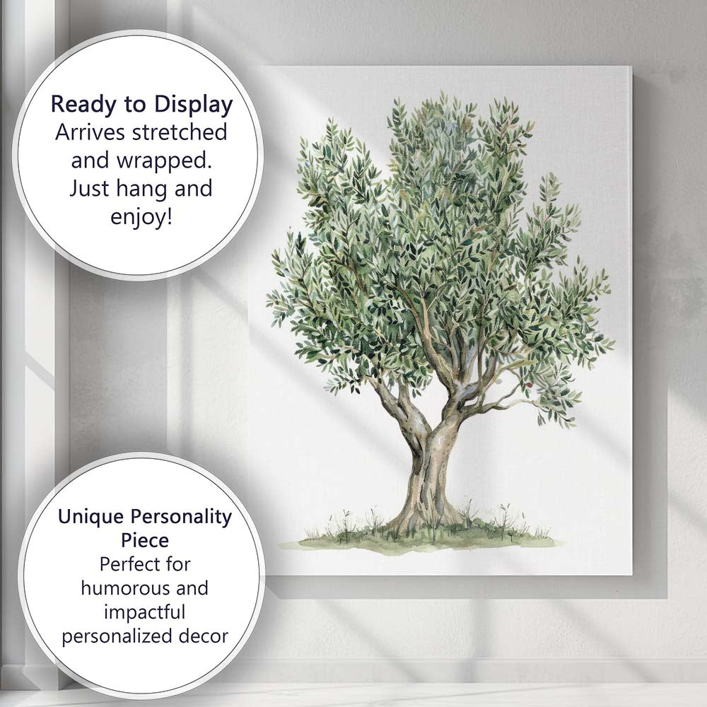 Watercolour Olive Tree Botanical Nature Illustration Rustic Mediterranean Canvas Wall Art Print Decor Picture Ready to Hang