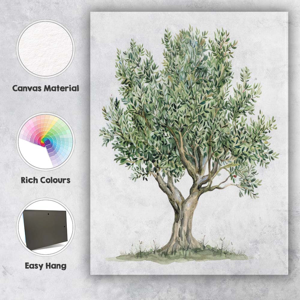 Watercolour Olive Tree Botanical Nature Illustration Rustic Mediterranean Canvas Wall Art Print Decor Picture Ready to Hang