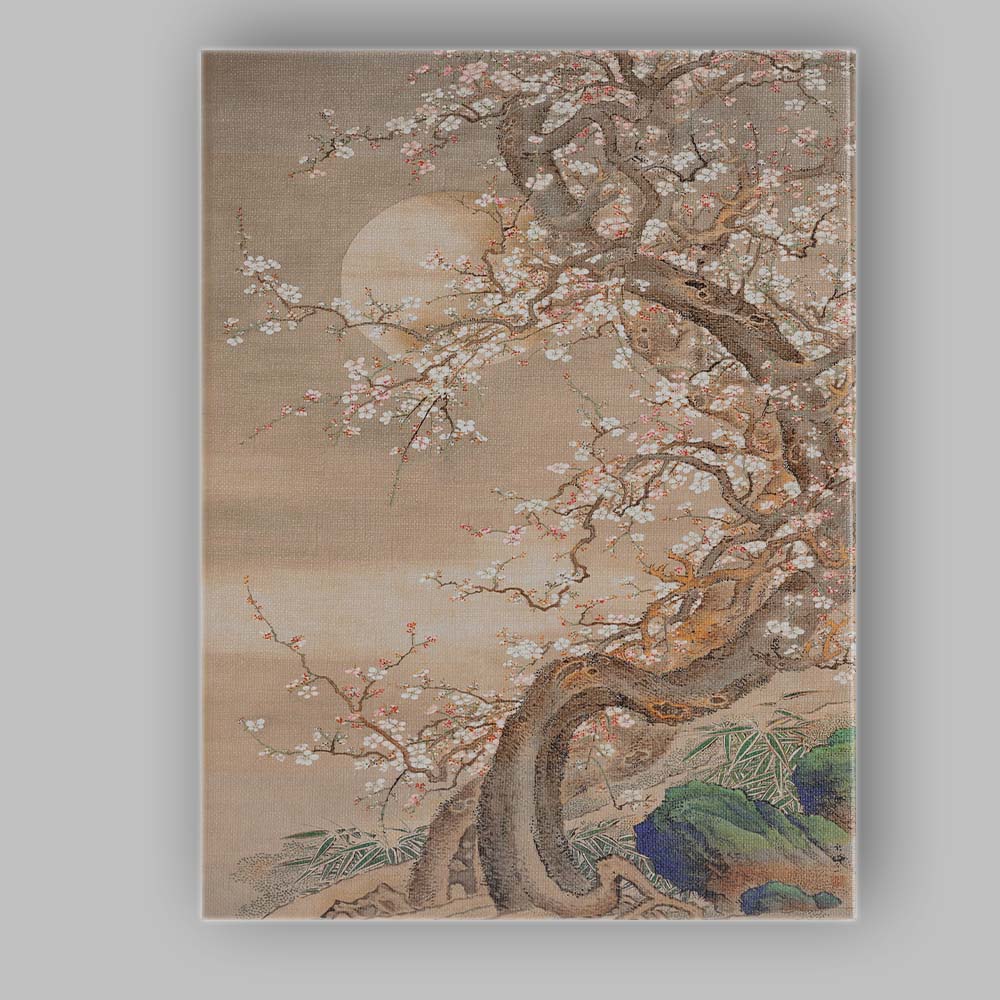 Japanese Plum Blossom Tree Under Full Moon Traditional Art Canvas Wall Art Print Decor Picture Ready to Hang