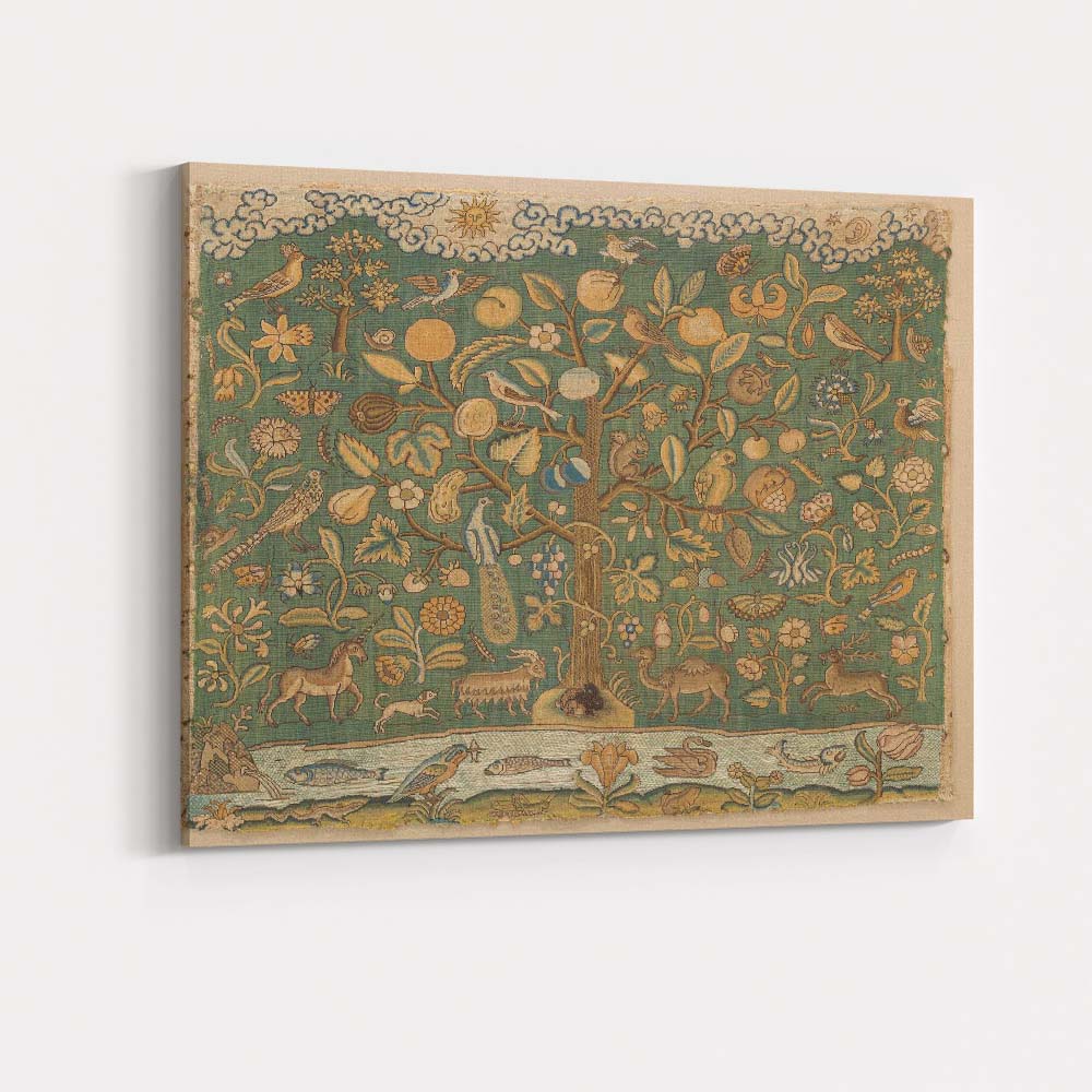 Medieval Tree Of Life Tapestry With Birds Animals And Flowers Canvas Wall Art Print Decor Picture Ready to Hang