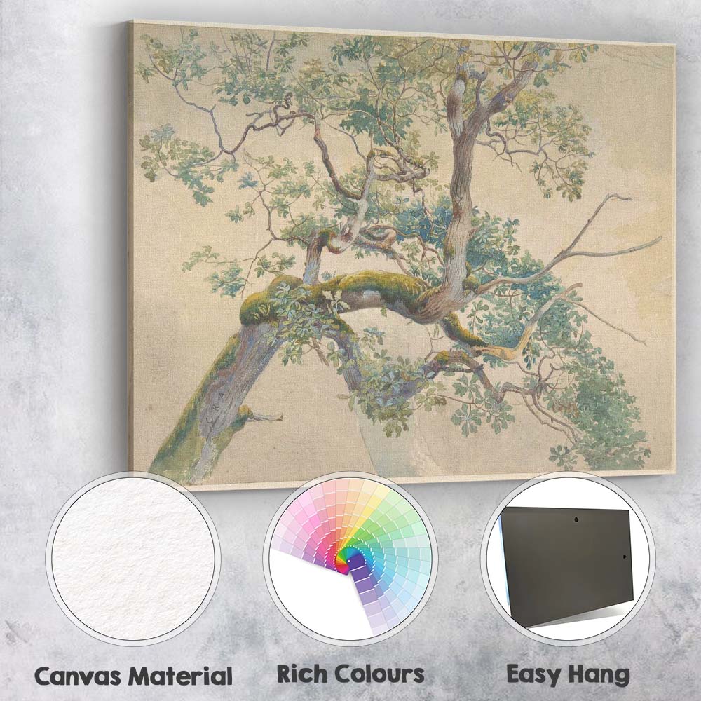 Moss Covered Twisting Oak Tree Branch Botanical Watercolour Canvas Wall Art Print Decor Picture Ready to Hang