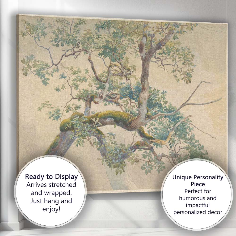 Moss Covered Twisting Oak Tree Branch Botanical Watercolour Canvas Wall Art Print Decor Picture Ready to Hang