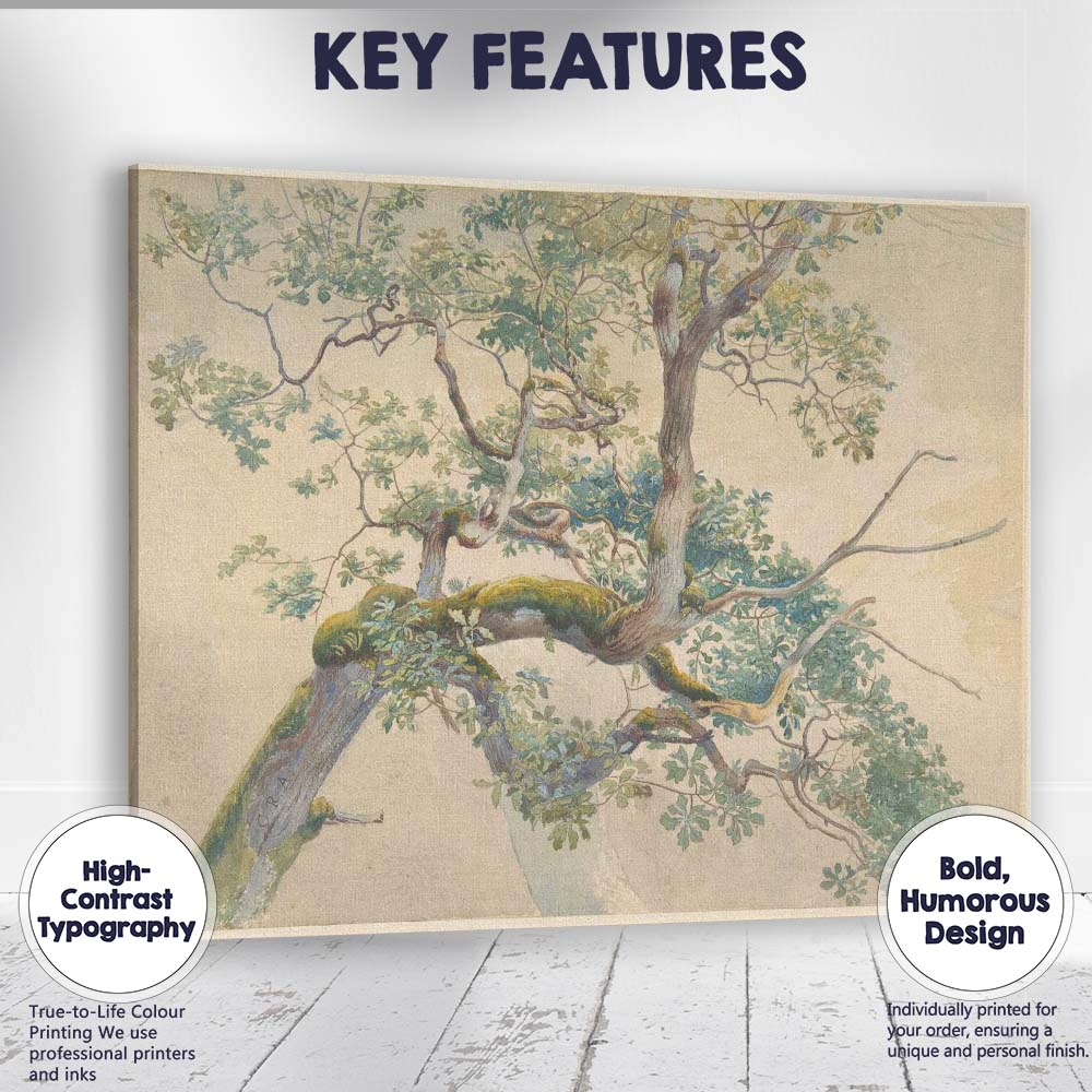 Moss Covered Twisting Oak Tree Branch Botanical Watercolour Canvas Wall Art Print Decor Picture Ready to Hang