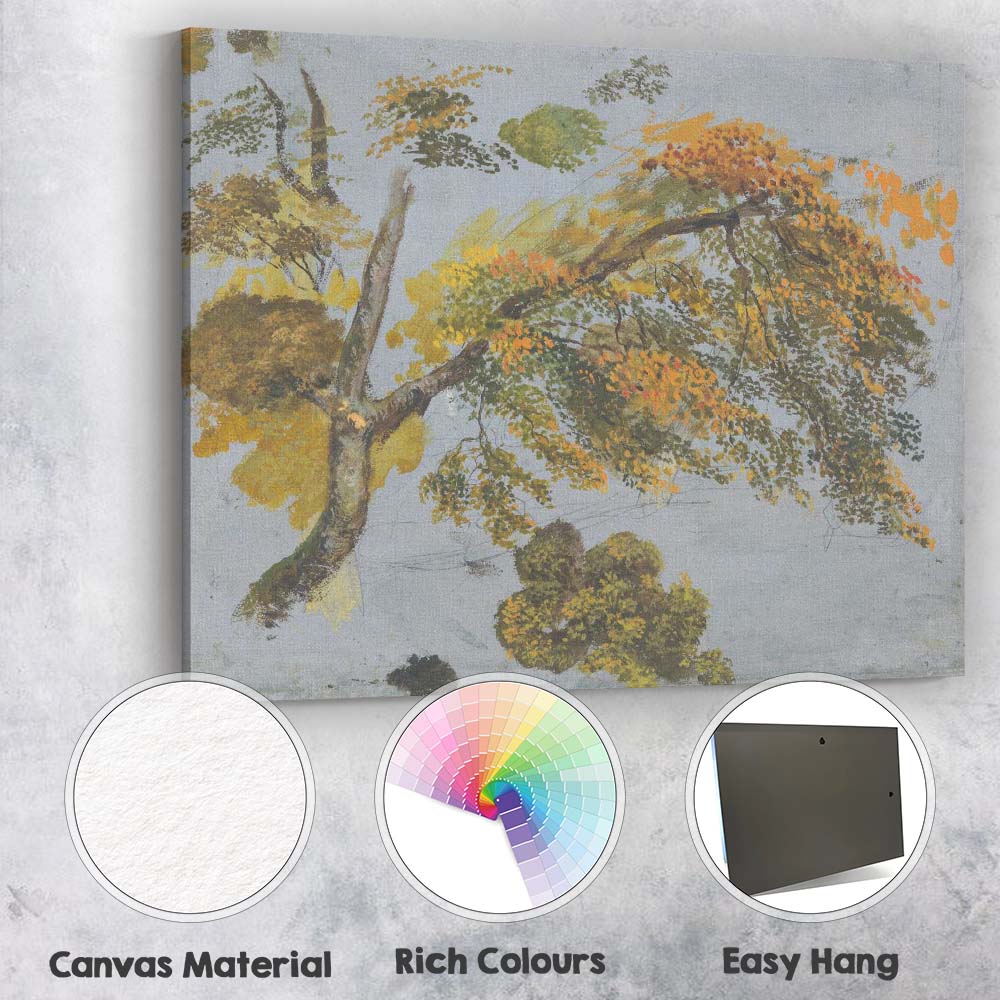 Autumn Woodland Tree Canopy Golden Leaves Watercolour Study Canvas Wall Art Print Decor Picture Ready to Hang