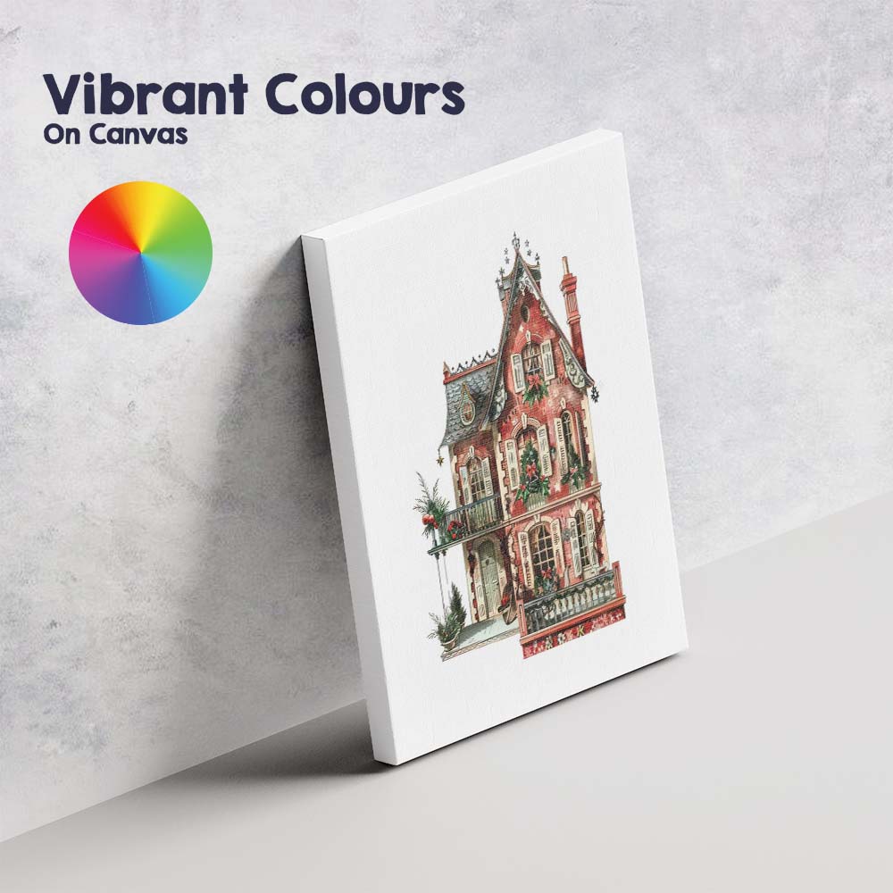 Victorian Christmas House Festive Watercolour Architecture Canvas Wall Art Print Decor Picture Ready to Hang