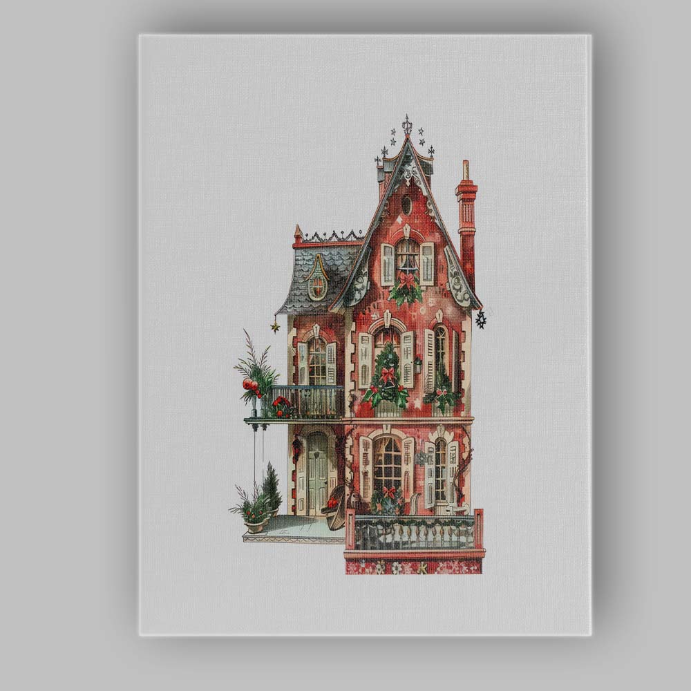 Victorian Christmas House Festive Watercolour Architecture Canvas Wall Art Print Decor Picture Ready to Hang