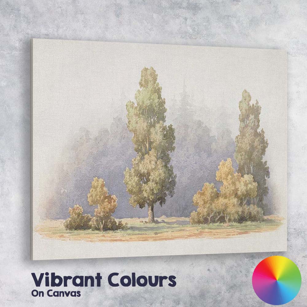 Soft Misty Woodland Tree Group Watercolour Landscape Canvas Wall Art Print Decor Picture Ready to Hang