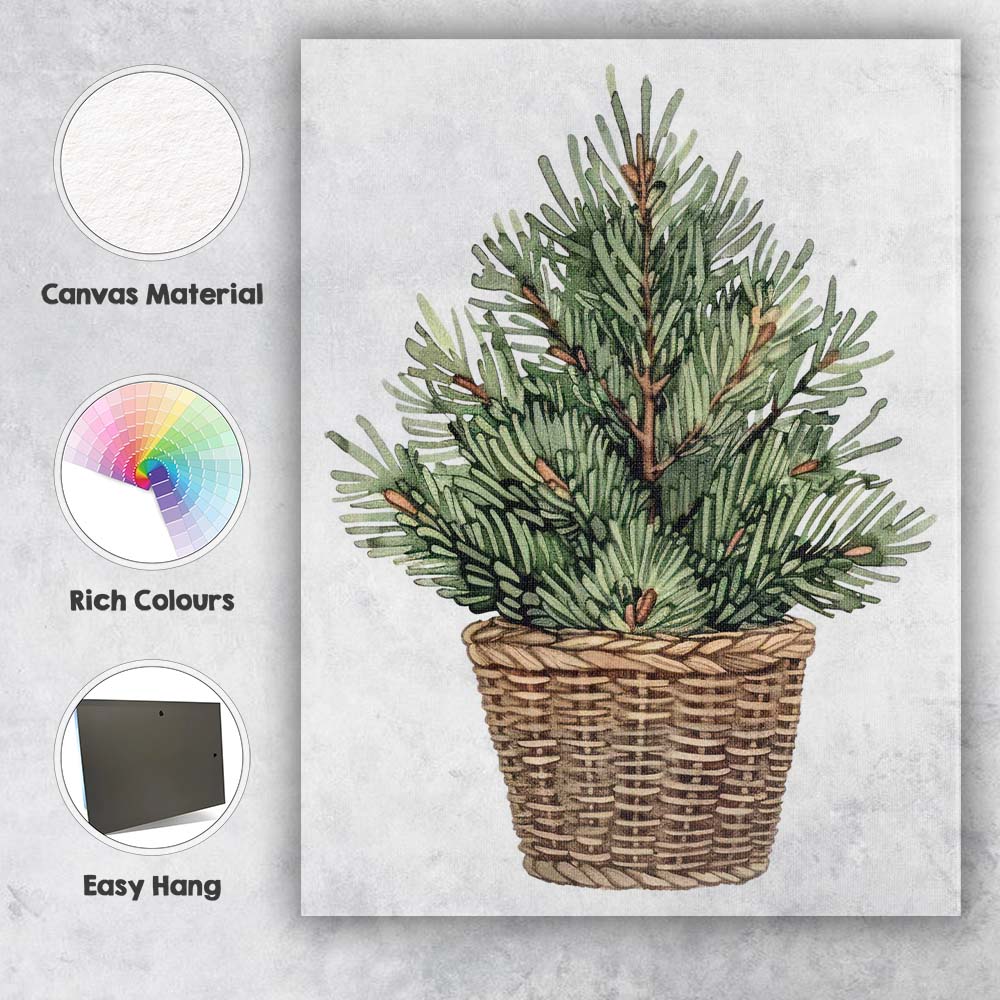 Rustic Potted Fir Tree Watercolour Botanical Christmas Decor Canvas Wall Art Print Decor Picture Ready to Hang