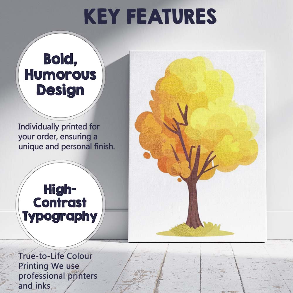 Modern Abstract Golden Autumn Tree Contemporary Nature Illustration Canvas Wall Art Print Decor Picture Ready to Hang