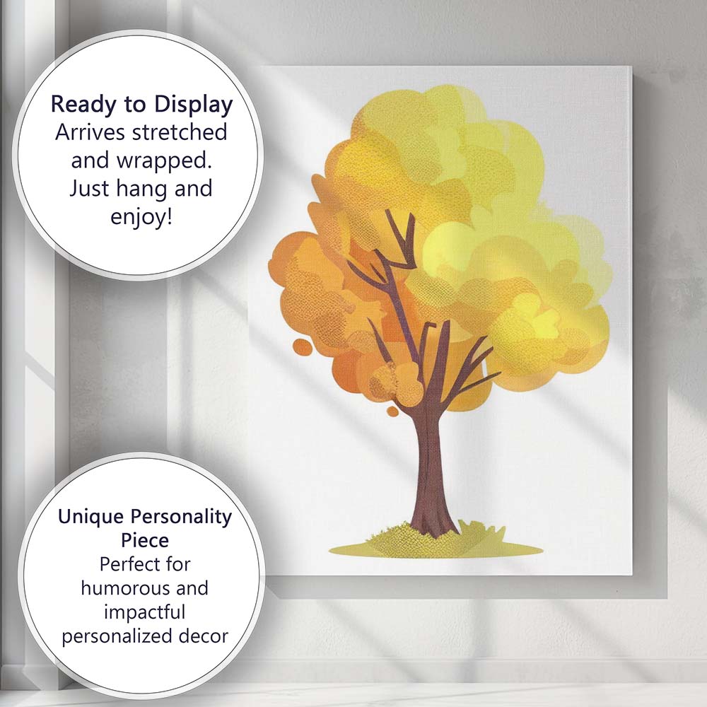 Modern Abstract Golden Autumn Tree Contemporary Nature Illustration Canvas Wall Art Print Decor Picture Ready to Hang