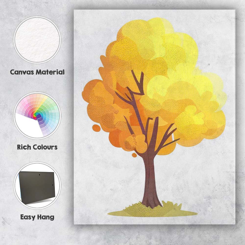 Modern Abstract Golden Autumn Tree Contemporary Nature Illustration Canvas Wall Art Print Decor Picture Ready to Hang
