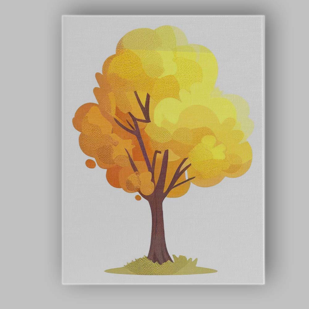 Modern Abstract Golden Autumn Tree Contemporary Nature Illustration Canvas Wall Art Print Decor Picture Ready to Hang